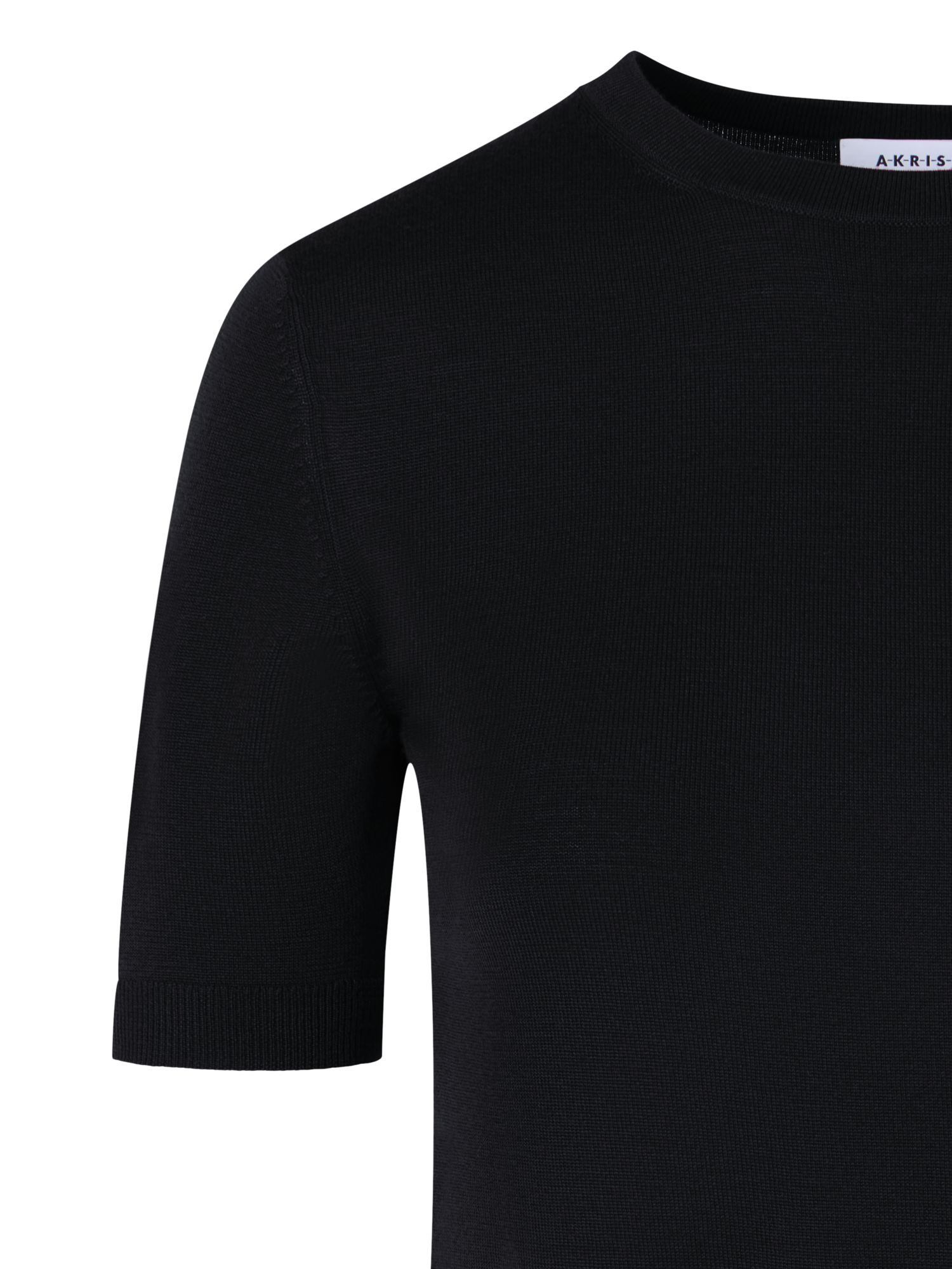 Designer Kurzärmeliger Strickpullover aus Merinowolle - Schwarz
