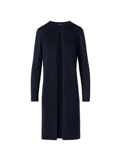 Designer Langärmeliger Strickmantel aus Leinen-Seide - Dunkelblau