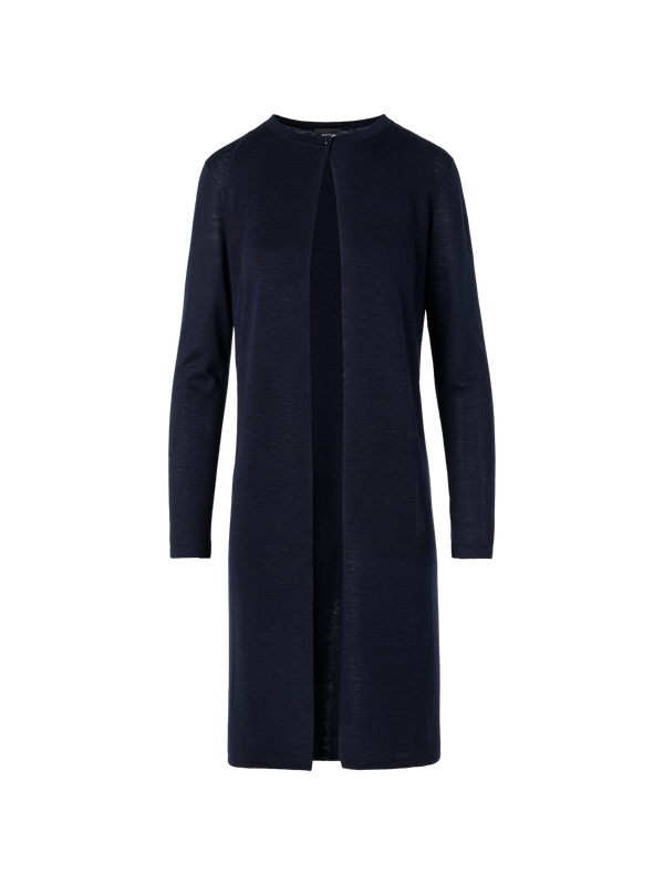 Designer Langärmeliger Strickmantel aus Leinen-Seide - Dunkelblau