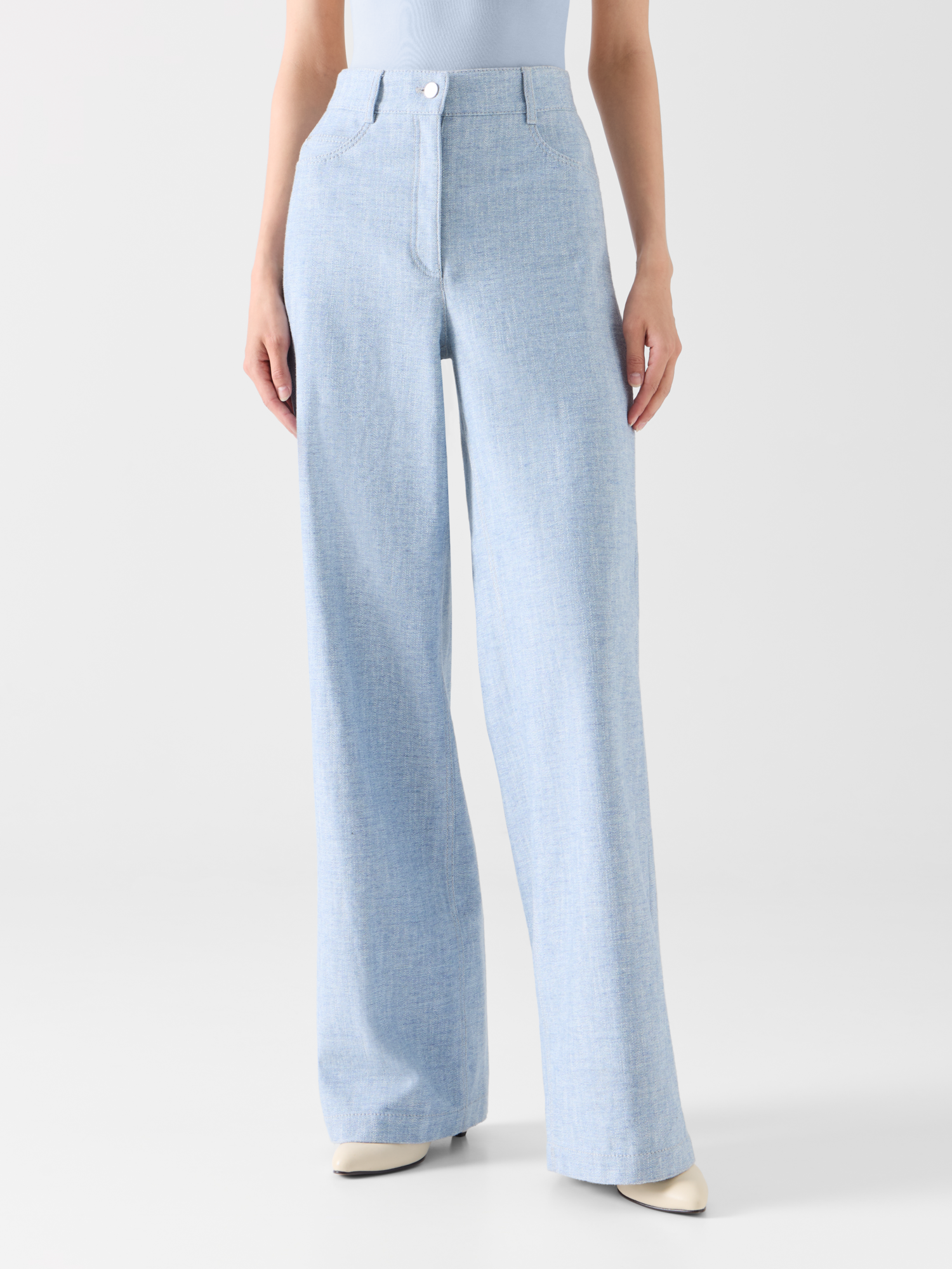 Designer Weite Denim-Hose mit hohem Bund - Blau 