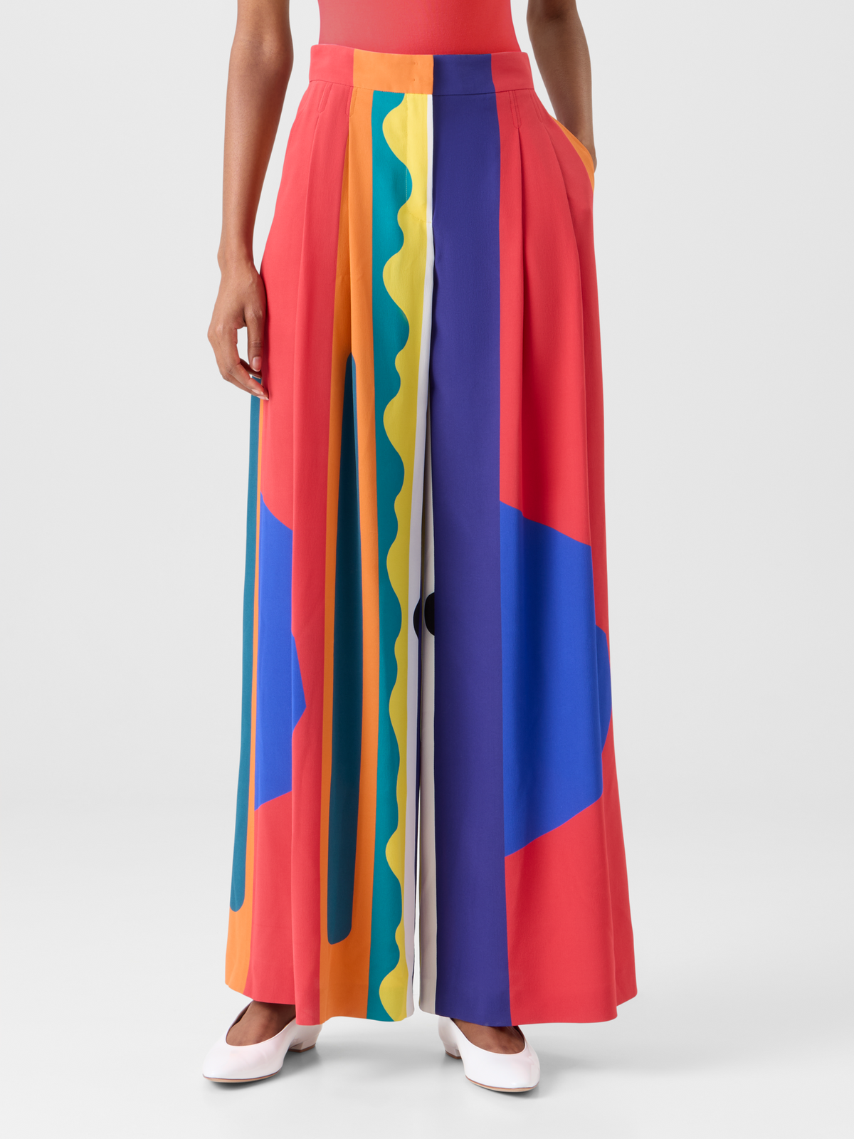 Designer Cassie weite Seidenhose mit Paravent-Druck - Bunt