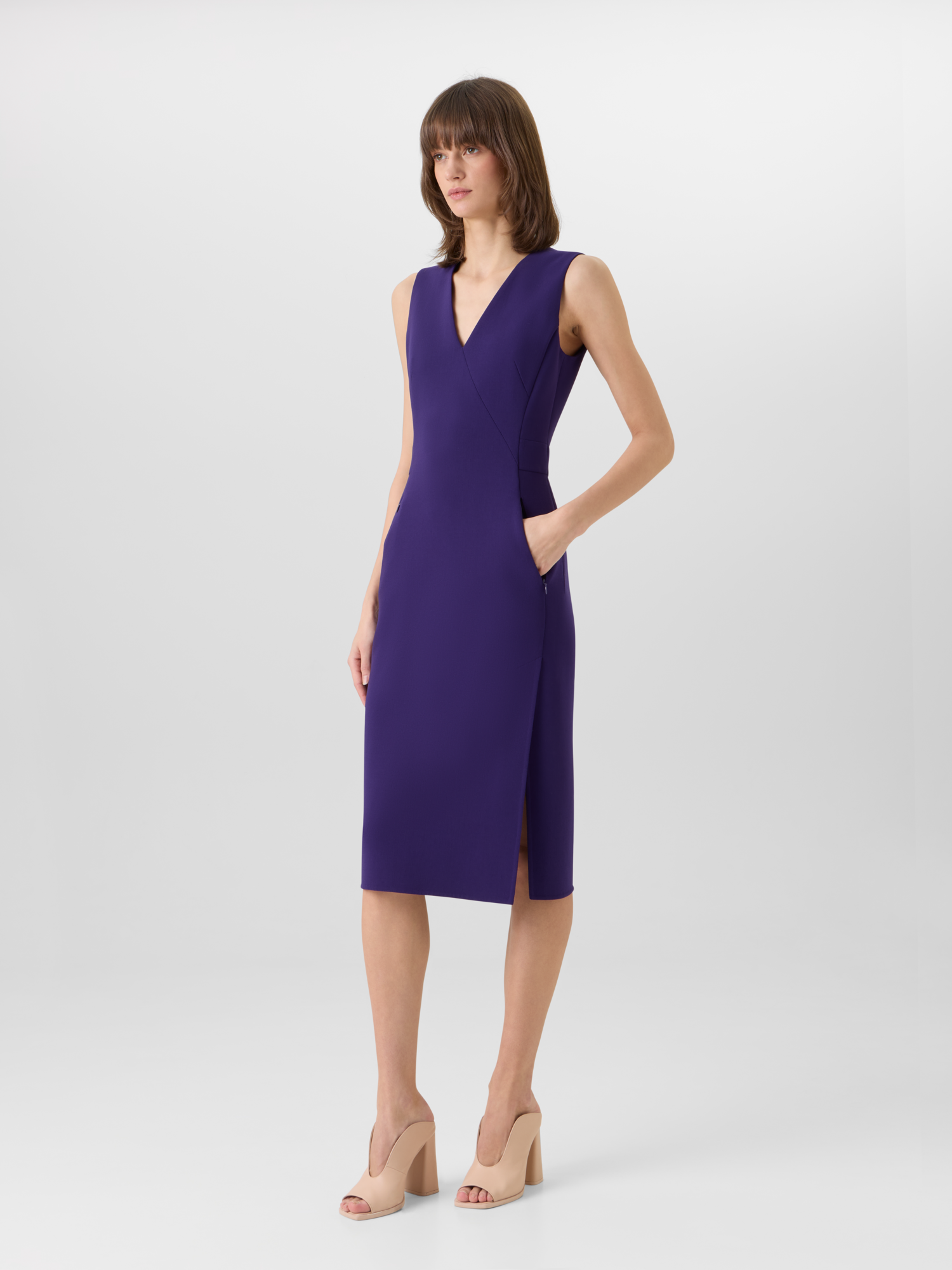 Designer Ärmelloses Shiftkleid aus Bi-Stretch-Woll-Doubleface - Violett 
