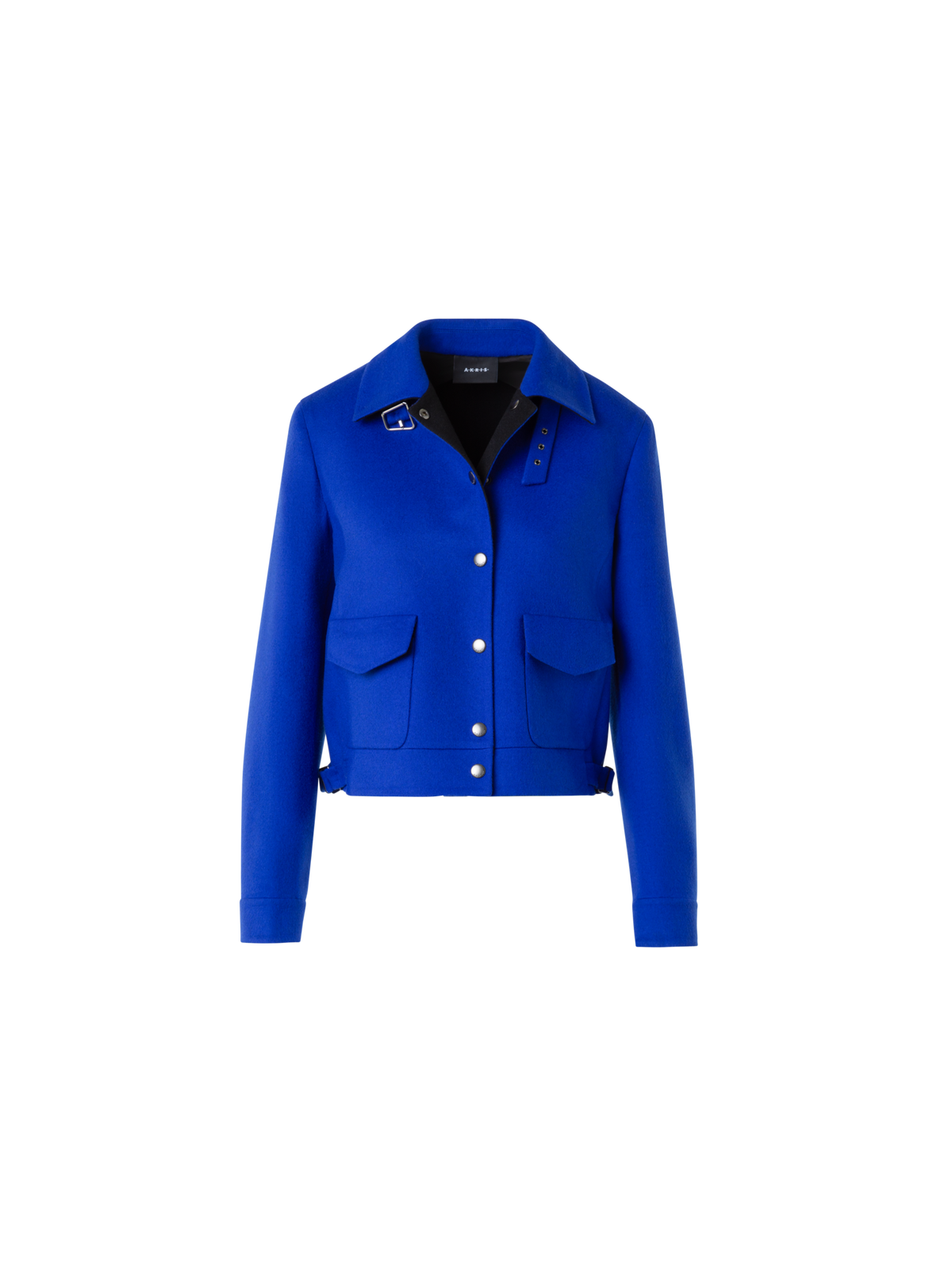 Designer Kurzer Wollflanell Doubleface Blouson - Blau