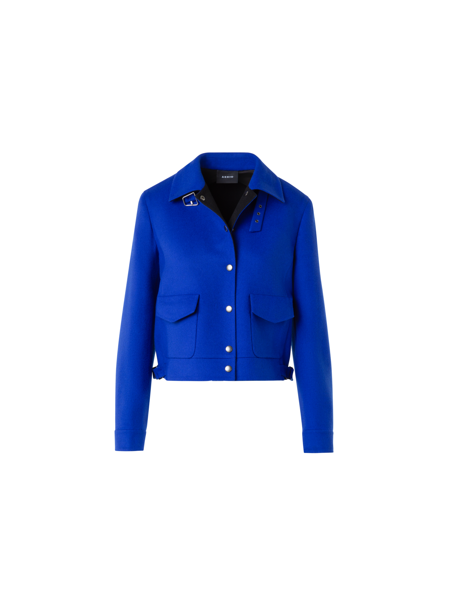 Designer Kurzer Wollflanell Doubleface Blouson - Blau