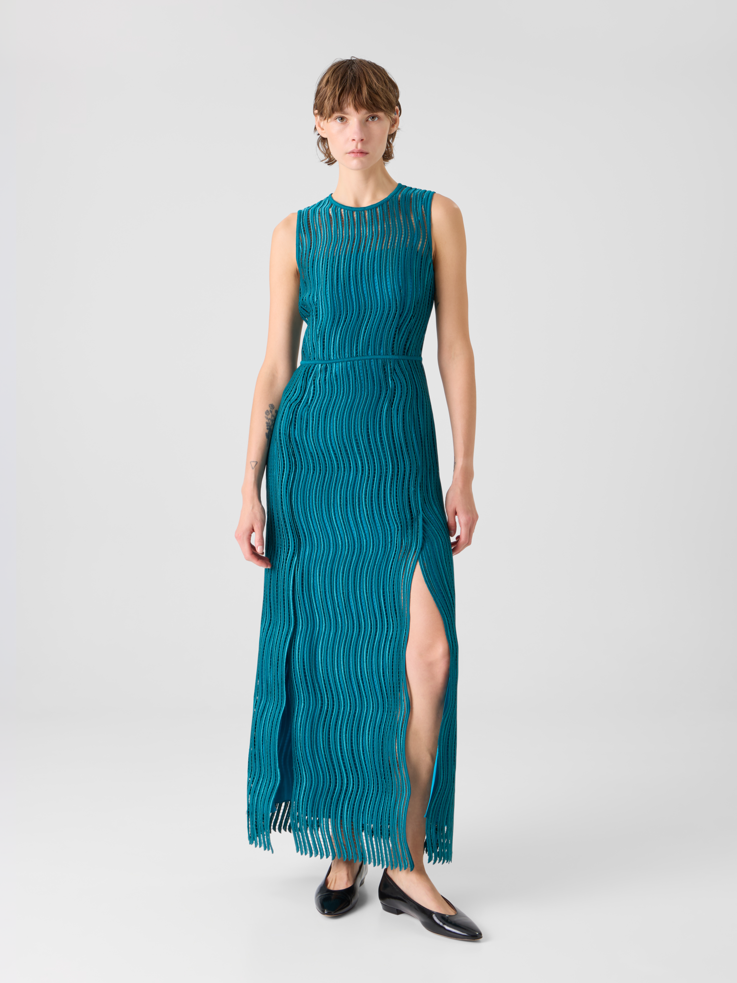 Designer Abendkleid aus Wave-Guipure - Grün 