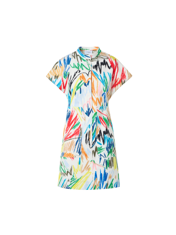 Designer Mini-Denimkleid mit Gürtel und Scribble-Druck - Bunt - Ecru