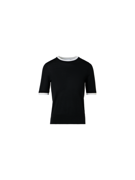 Designer Mehrlagiger Trompe-l’œil-Wollpullover - Schwarz - Ecru