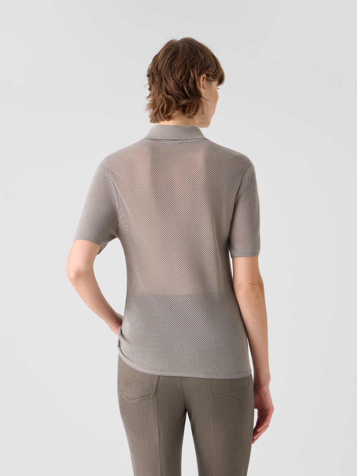 Designer Relaxed-Fit Seiden-Polopullover im zweifarbigen Gittermuster - Beige #editorial