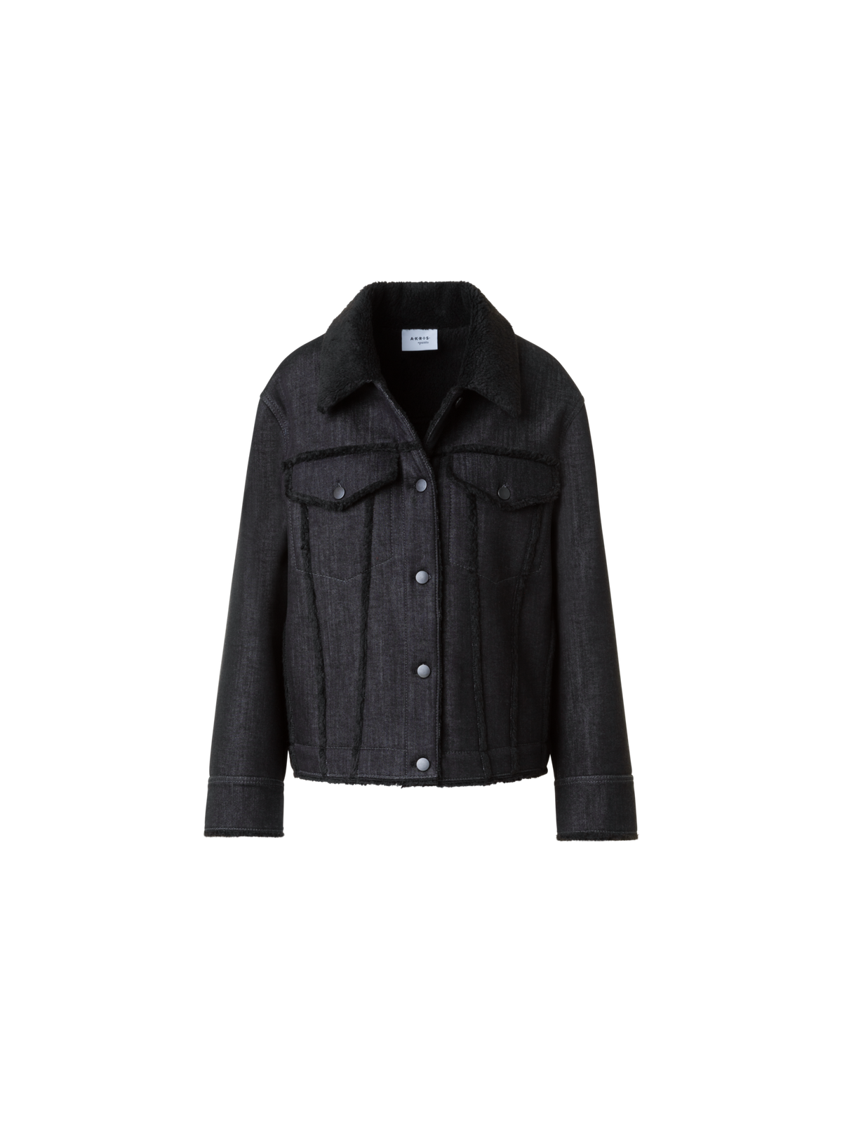 Designer Oversized Denim Jacke & Lammfellimitat Kragen - Schwarz