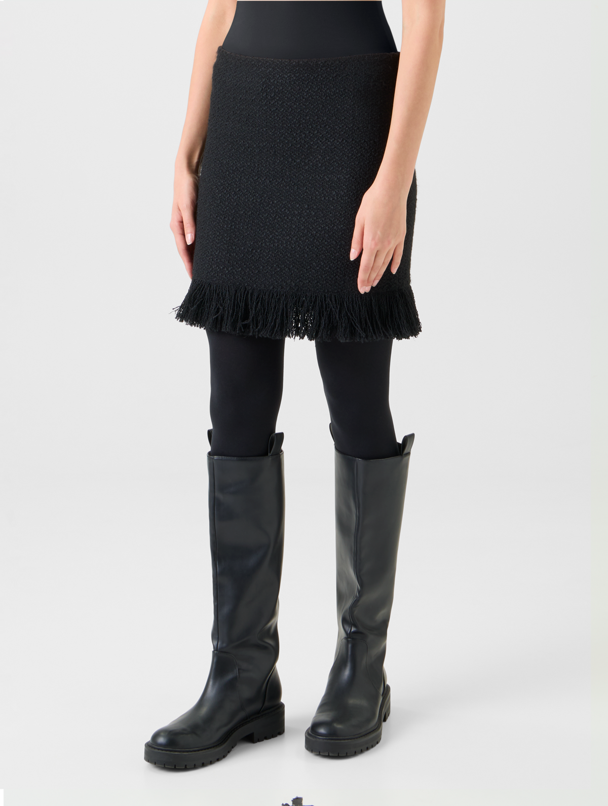 Designer Tweed Bouclé Fransen Saum Minirock - Schwarz #editorial