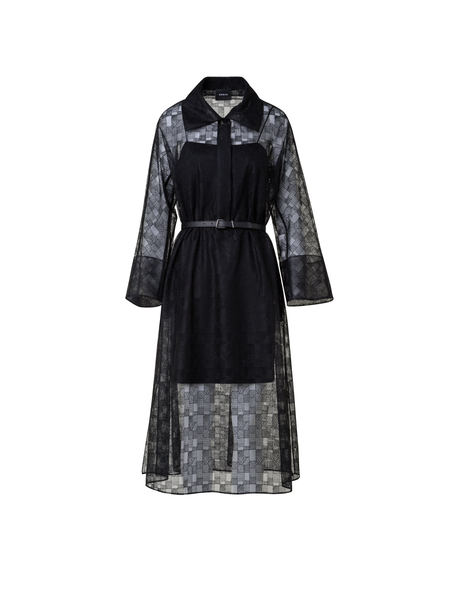 Designer Blusenkleid mit Lizzy-Grid-Stickerei - Schwarz