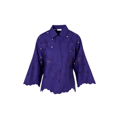 3/4-Arm-Bluse mit Blumen-Lochstickerei