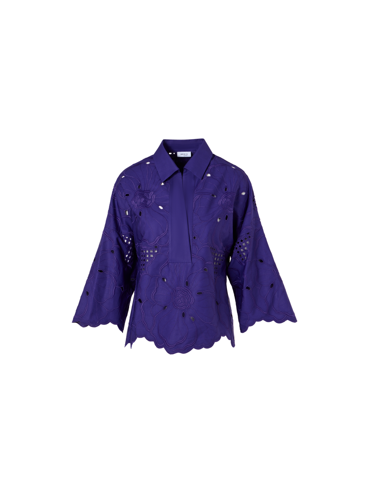 Designer 3/4-Arm-Bluse mit Blumen-Lochstickerei - Violett
