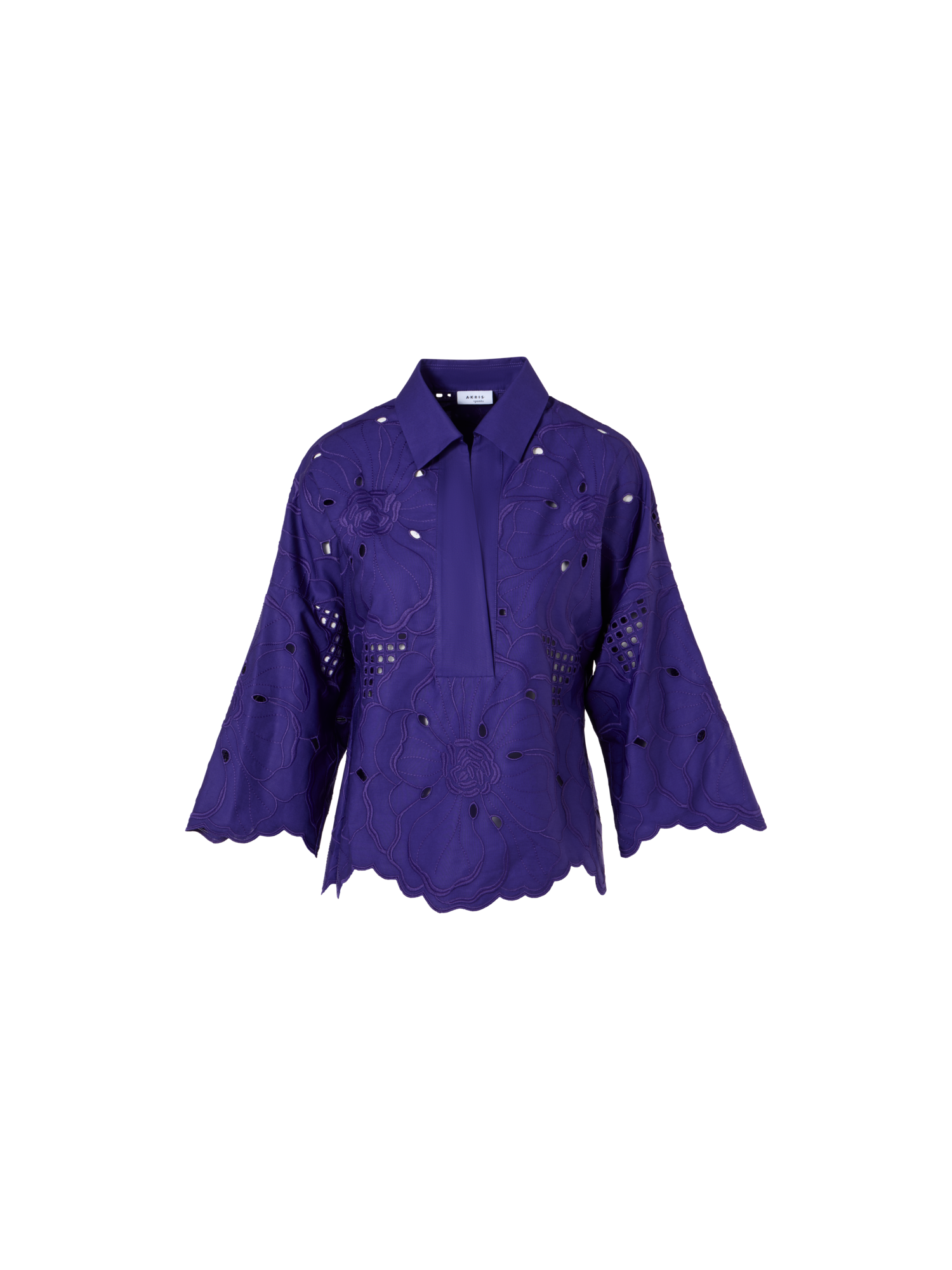 Designer 3/4-Arm-Bluse mit Blumen-Lochstickerei - Violett