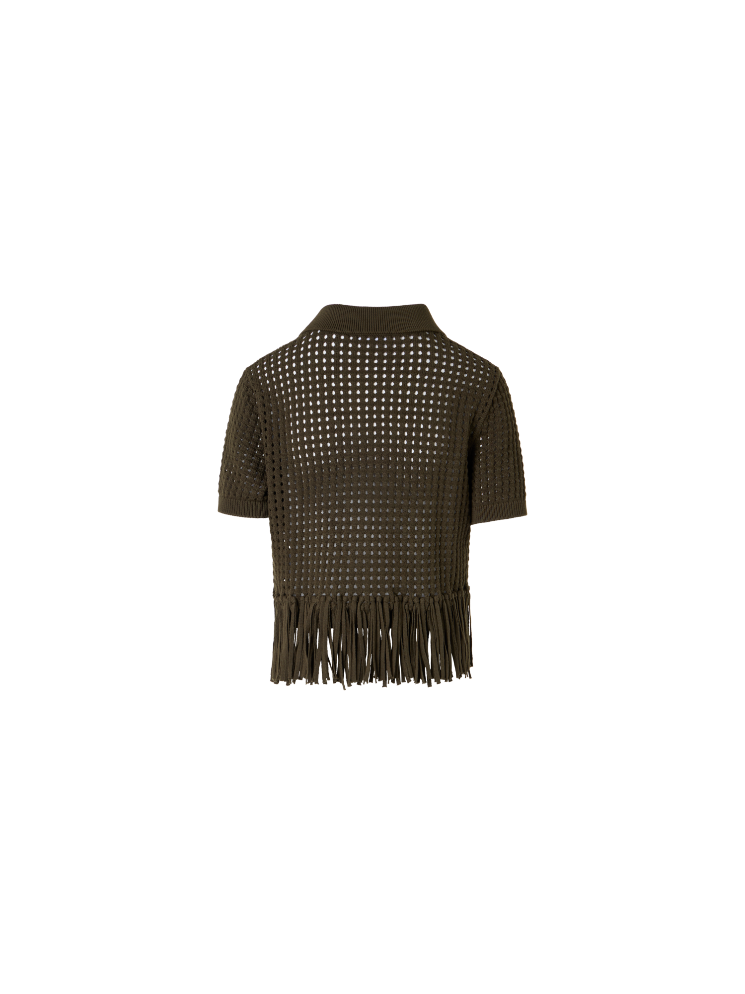 Designer Kurzärmelige Strickjacke aus grobem Baumwoll-Mesh - Grün