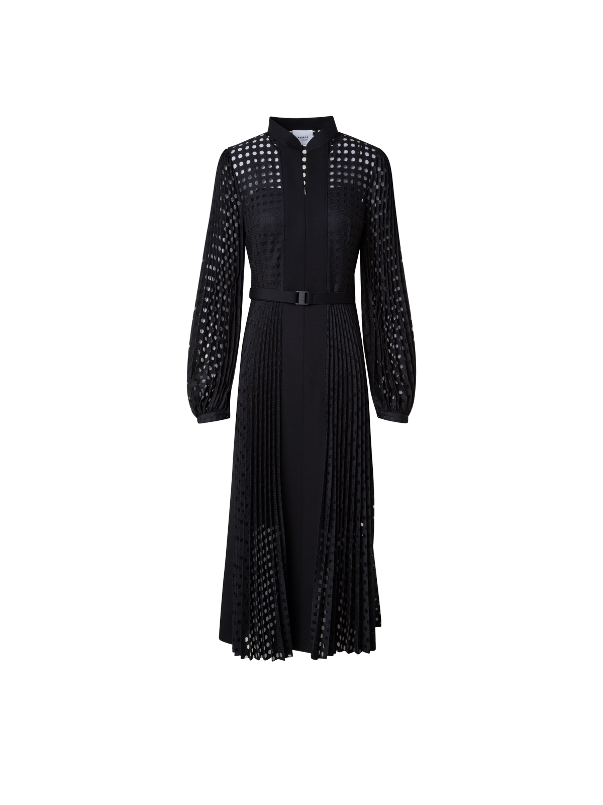 Designer Plissee-Midikleid mit Volumenärmeln - Schwarz