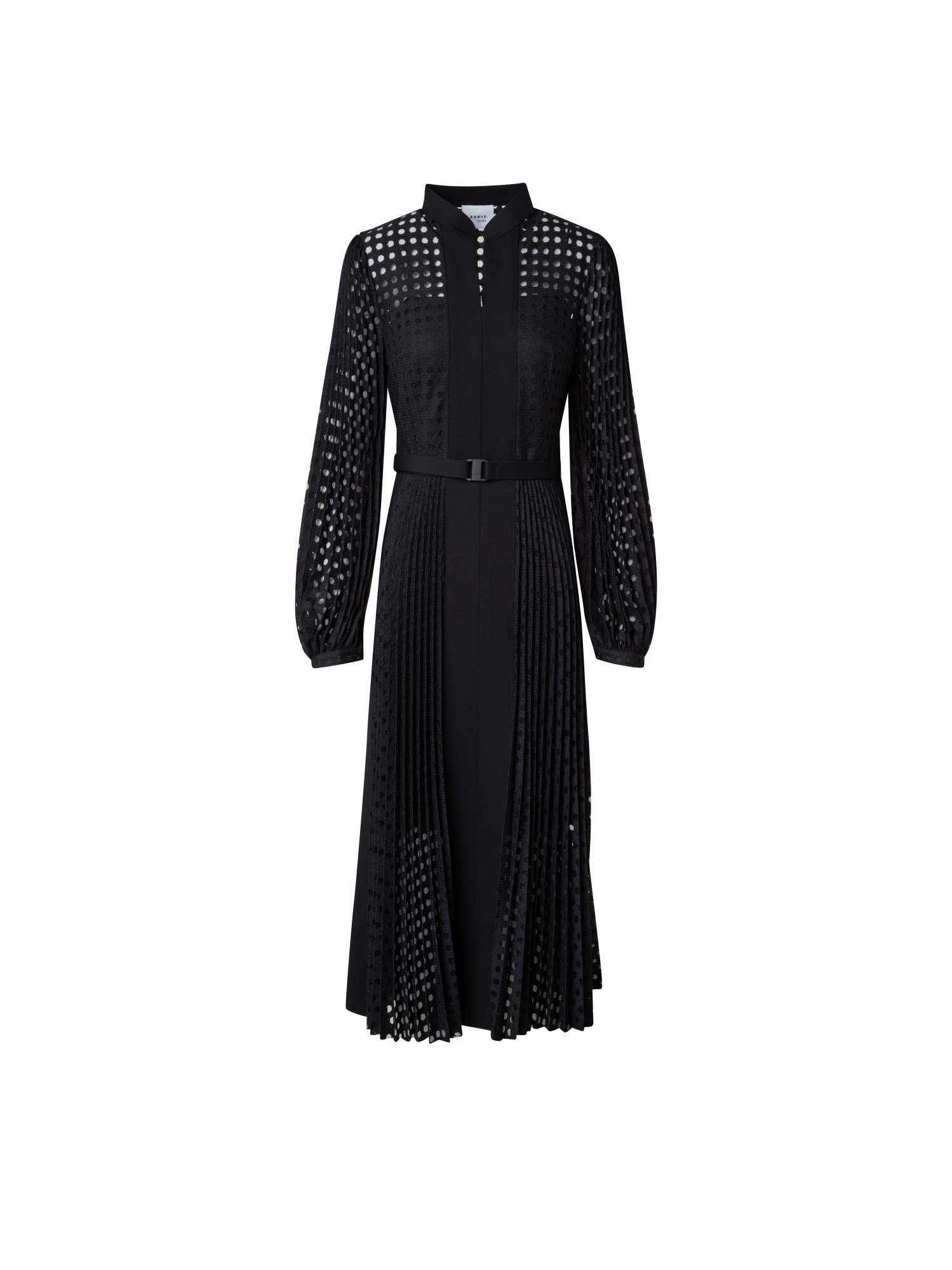 Designer Plissee-Midikleid mit Volumenärmeln - Schwarz