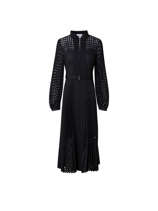 Designer Plissee-Midikleid mit Volumenärmeln - Schwarz