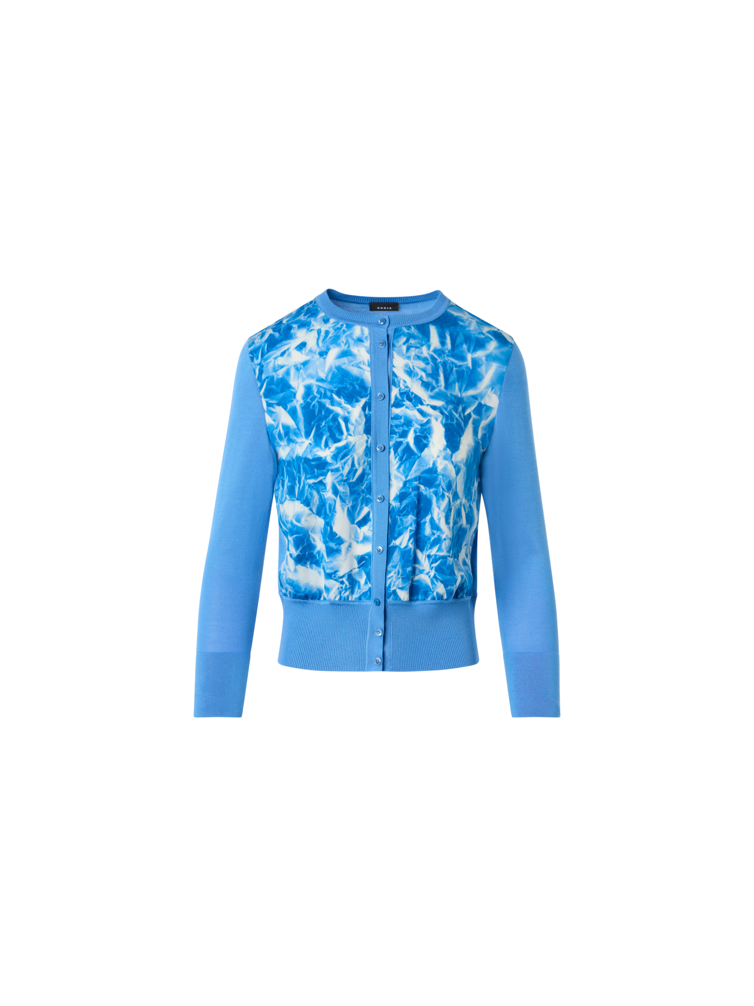 Designer Seiden-Cardigan mit Whitecaps-Print - Blau