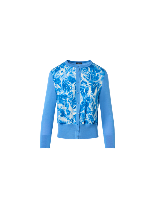 Designer Seiden-Cardigan mit Whitecaps-Print - Blau