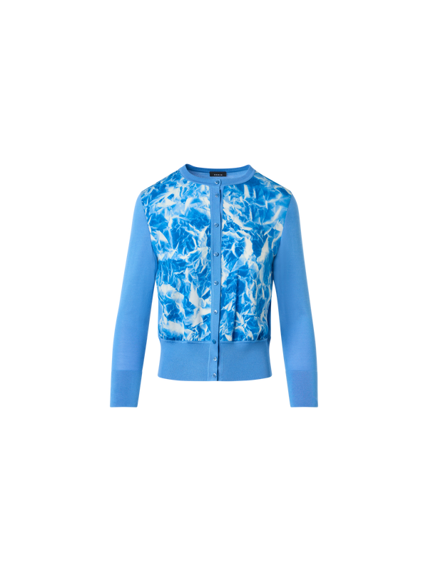Designer Seiden-Cardigan mit Whitecaps-Print - Blau