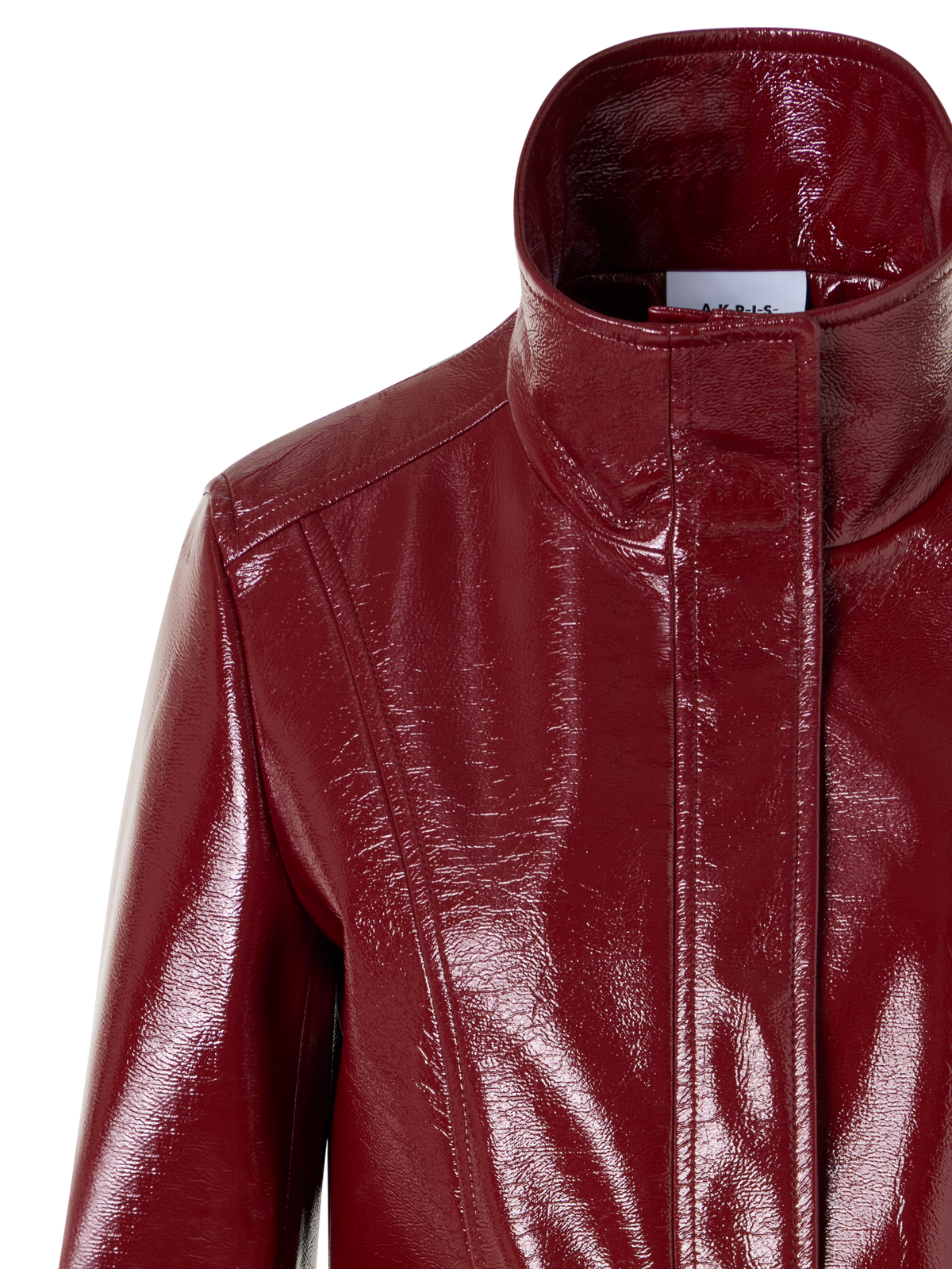 Designer Langärmelige Kurzjacke aus glänzendem Crinkle-Kunstleder - Rot