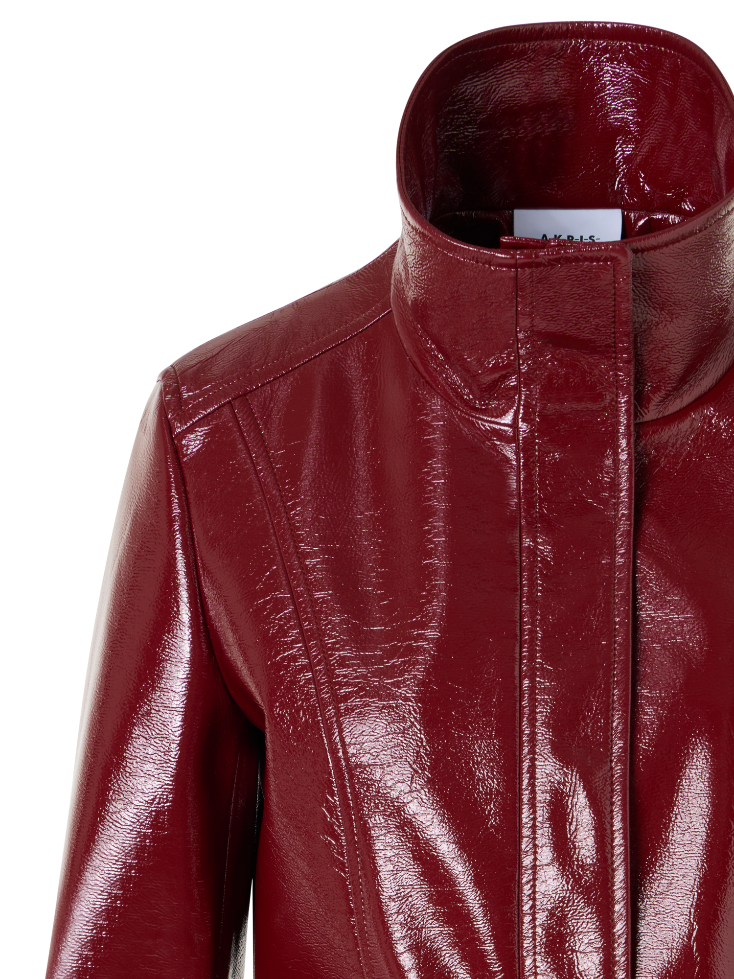 Designer Langärmelige Kurzjacke aus glänzendem Crinkle-Kunstleder - Rot
