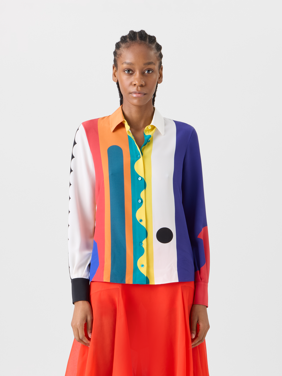 Designer Seiden-Crêpe-Bluse mit Paravent-Druck - Bunt #editorial