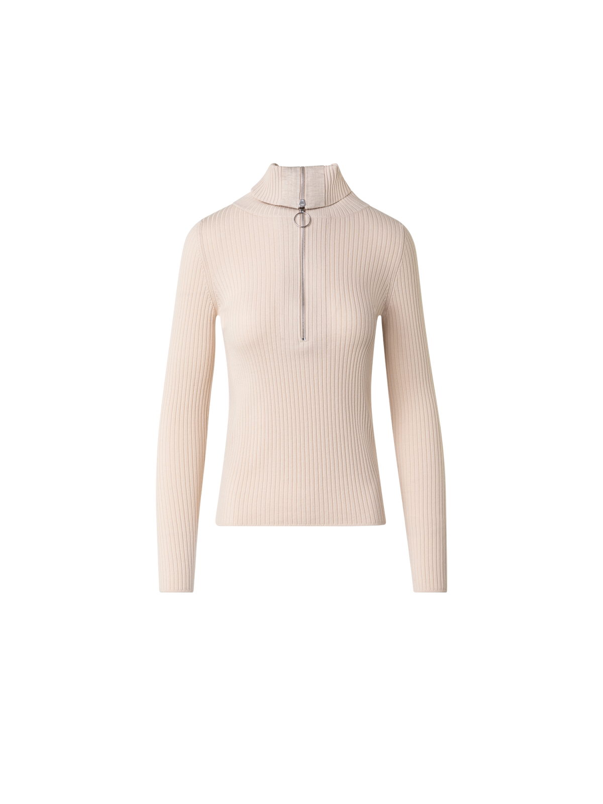 Designer Gerippter Strickpullover mit grossem Kragen - Ecru - Beige - Weiss