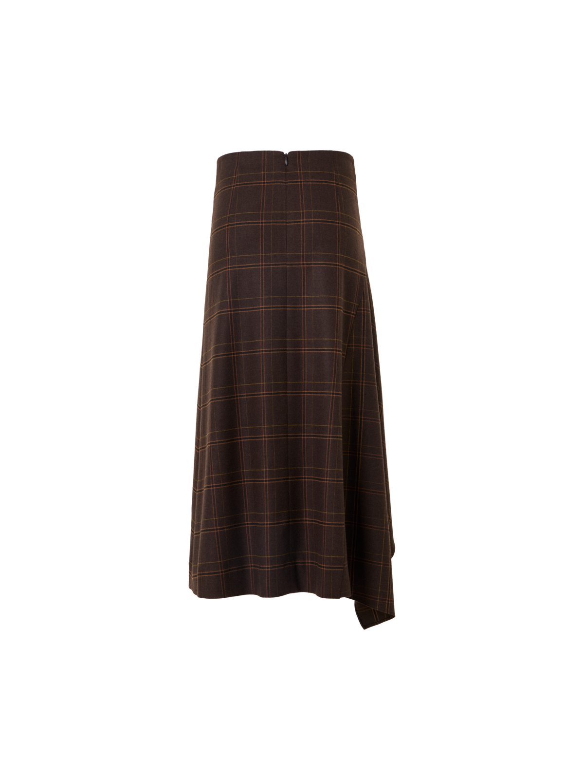 Designer Karierter Midirock aus Flanell mit Zipfelsaum - Braun