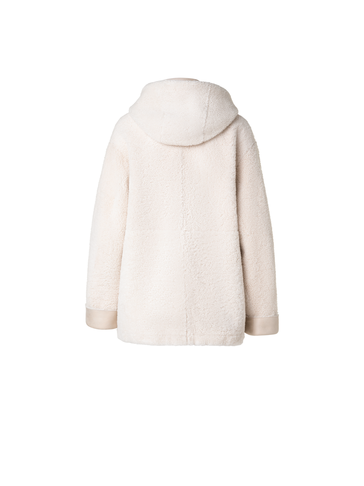 Designer Oversize-Shearling-Lederjacke mit Kapuze - Ecru - Weiss