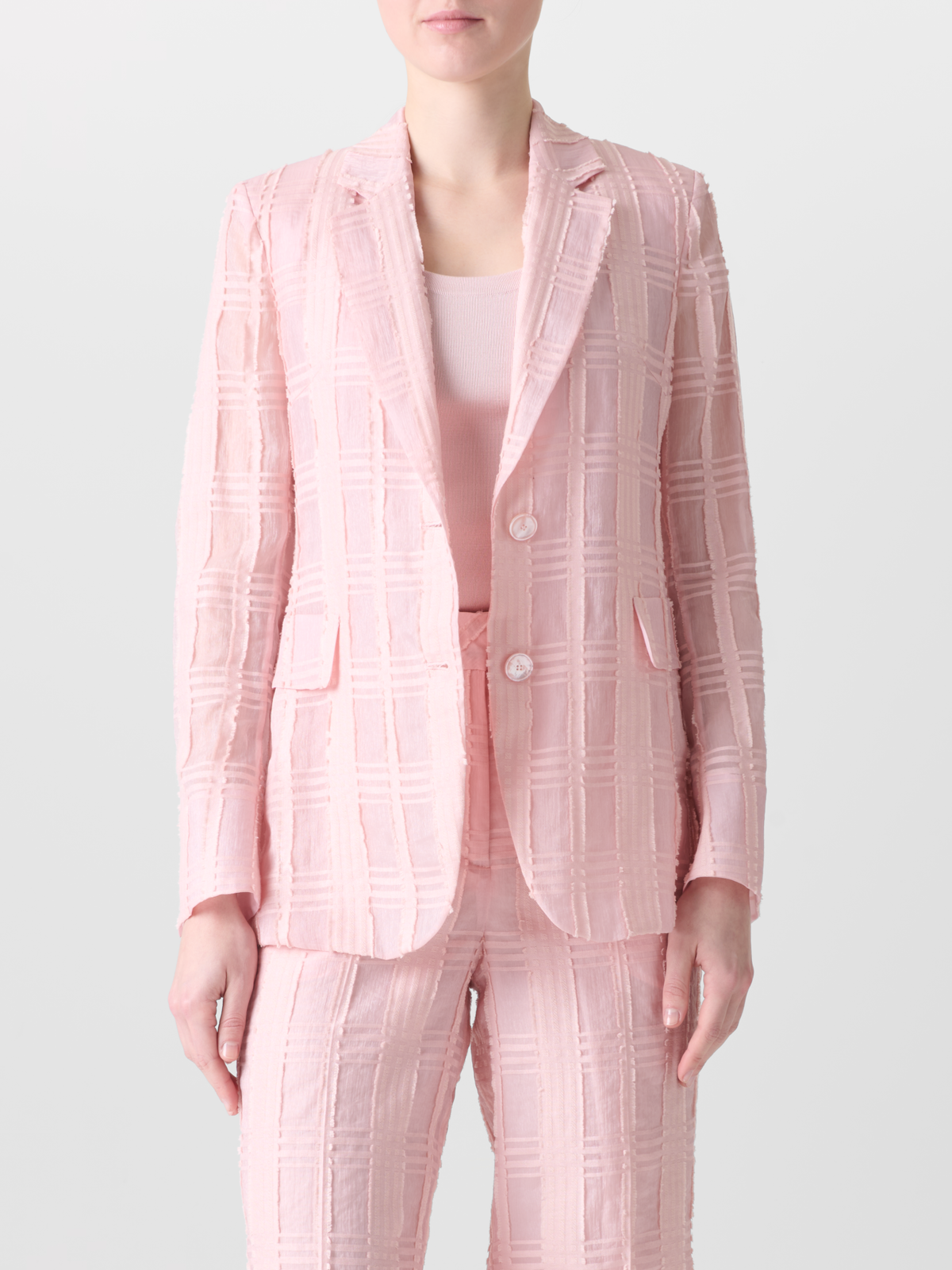 Designer Kurze Jacke aus Baumwoll-Denim mit Lederbesatz - Rosa #editorial