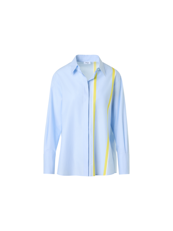 Designer Gestreifte Hemdbluseaus Baumwoll-Chambray - Blau