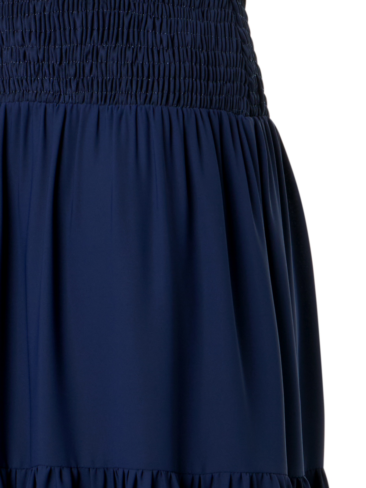 Designer Tailliertes gesmoktes Midikleid in A-Linie aus Georgette - Dunkelblau - Blau