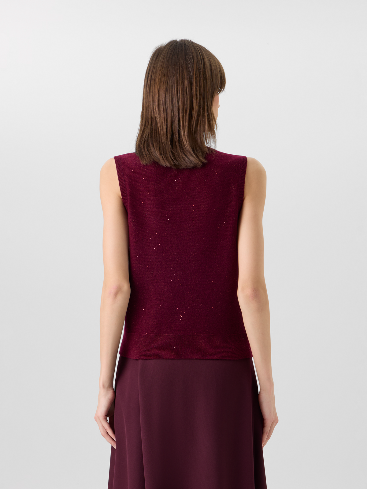 Designer Ärmelloses Top aus Kaschmir-Lamé mit Pailletten - Weinrot - Rot 
