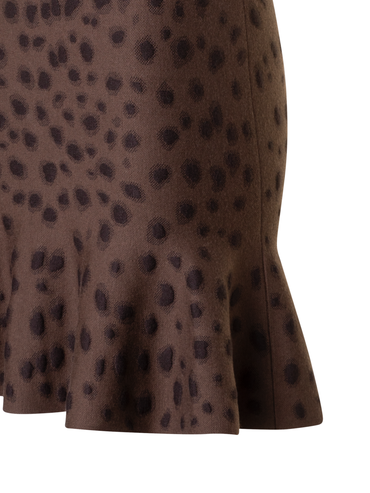 Designer Strickkleid im Leopard Jacquard mit Volant - Braun