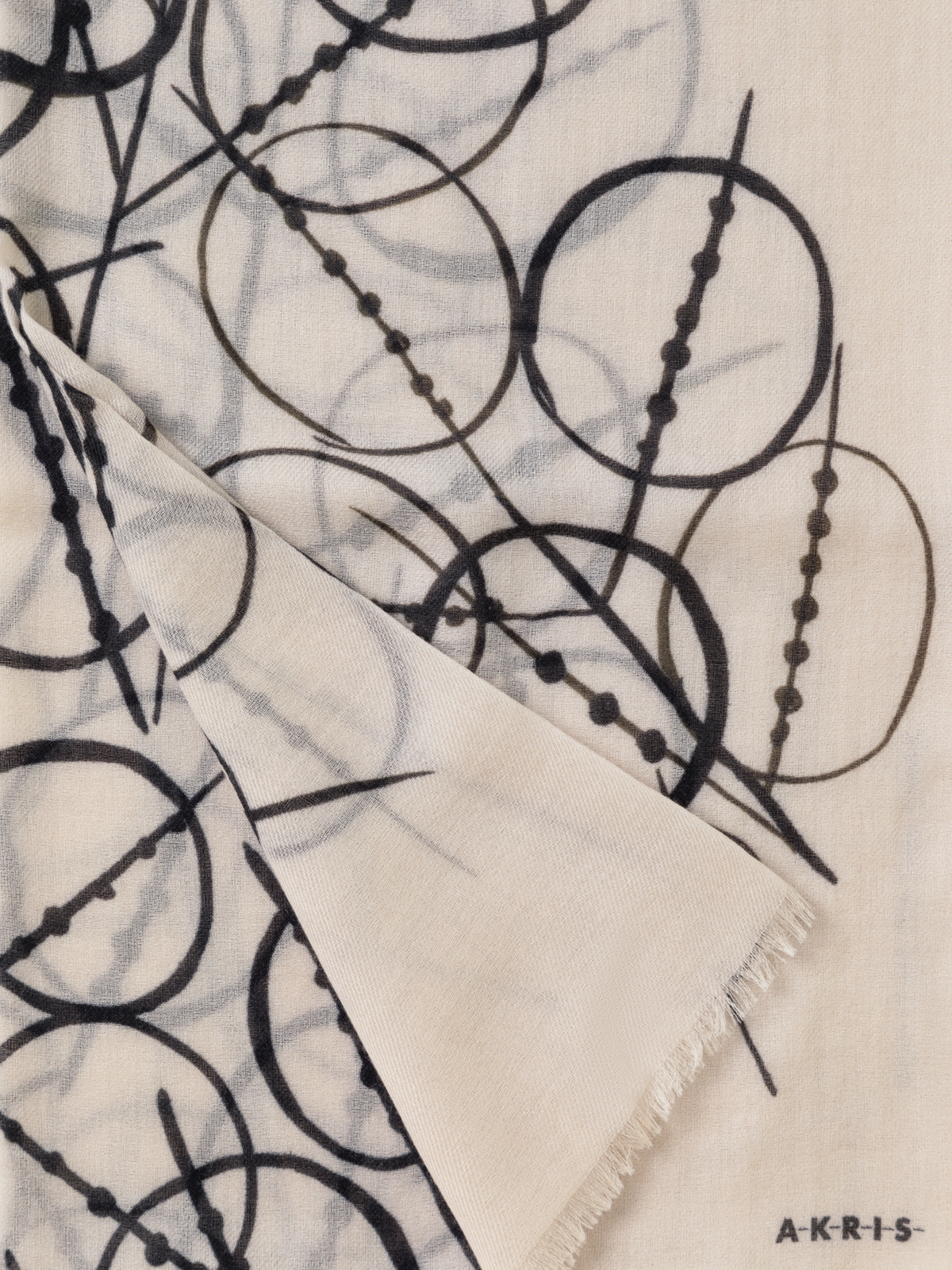 Designer Kaschmirschal mit Polka Dots Druck - Schwarz - Bunt - Ecru - Weiss