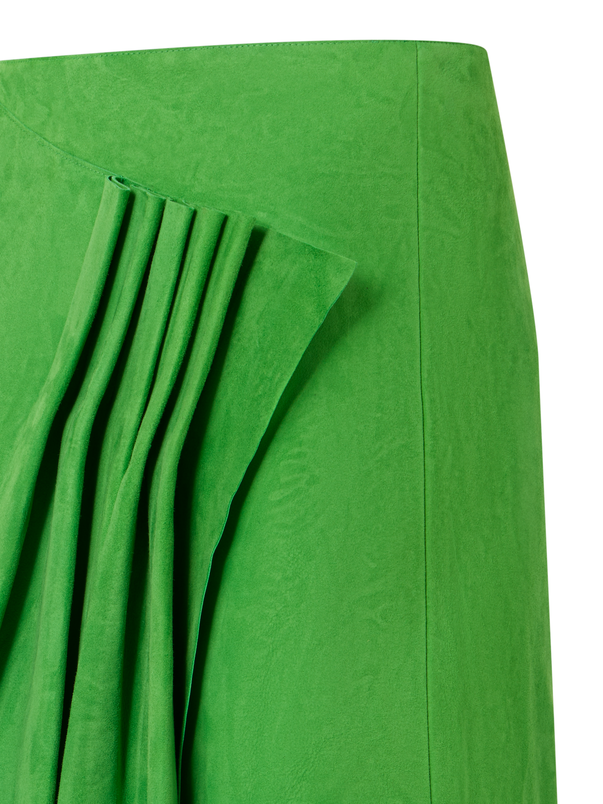 Designer Midirock aus Veloursleder mit Drapierung vorne - Grün