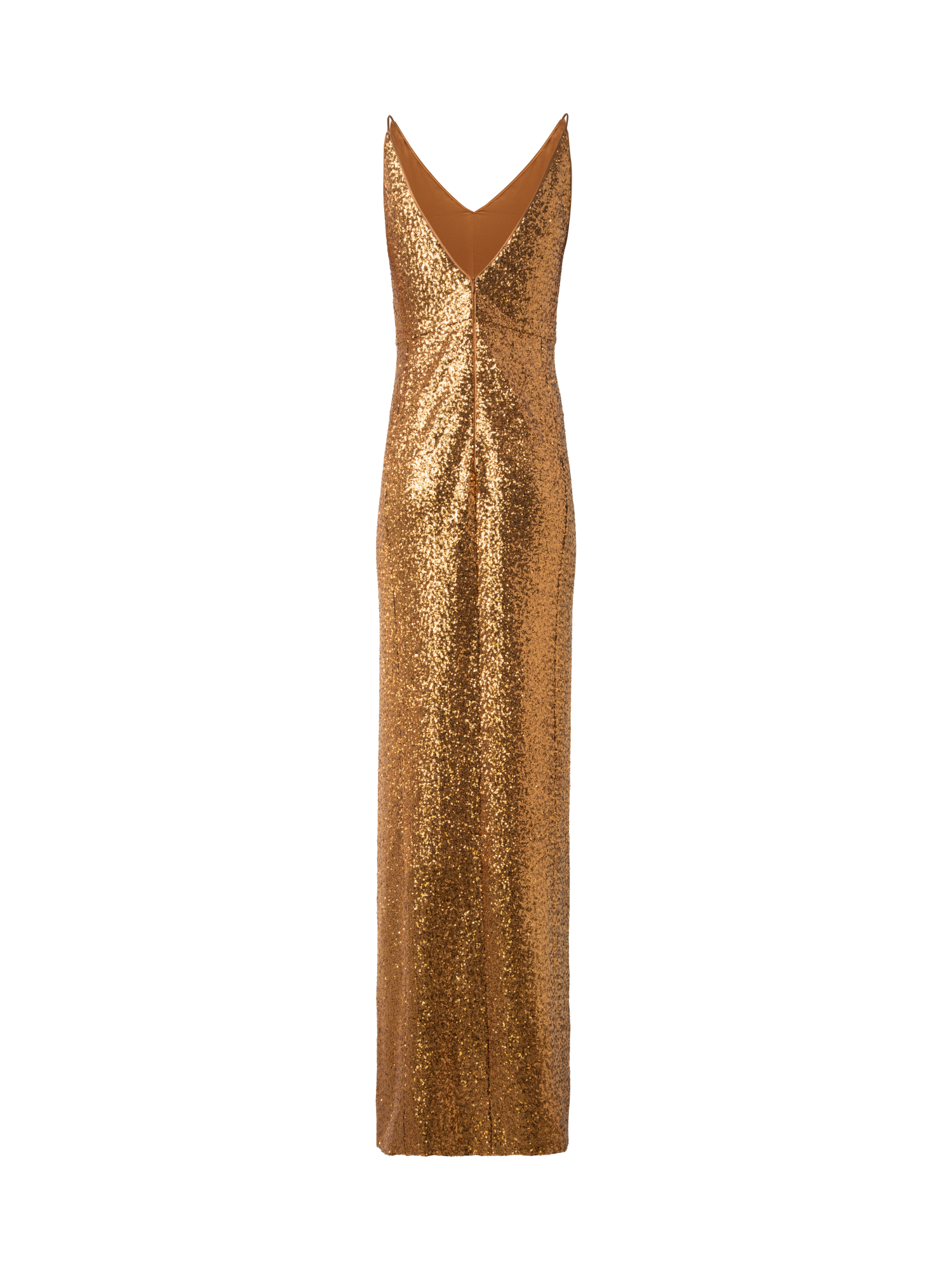 Designer Langes Pailletten-Abendkleid mit V-Ausschnitt - Gold