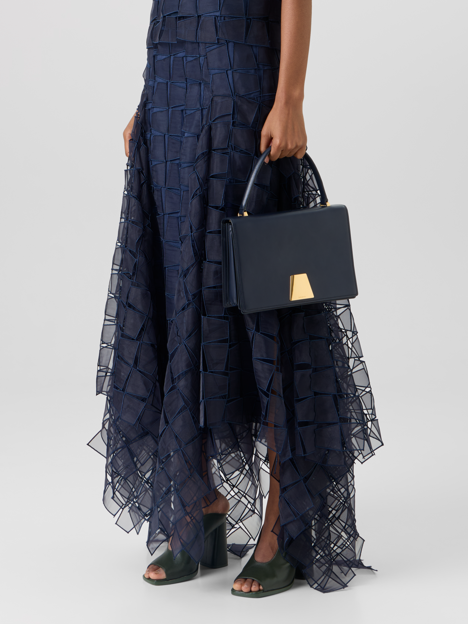 Designer Zipfelrock mit Trapez-Stickerei aus Organza - Dunkelblau 