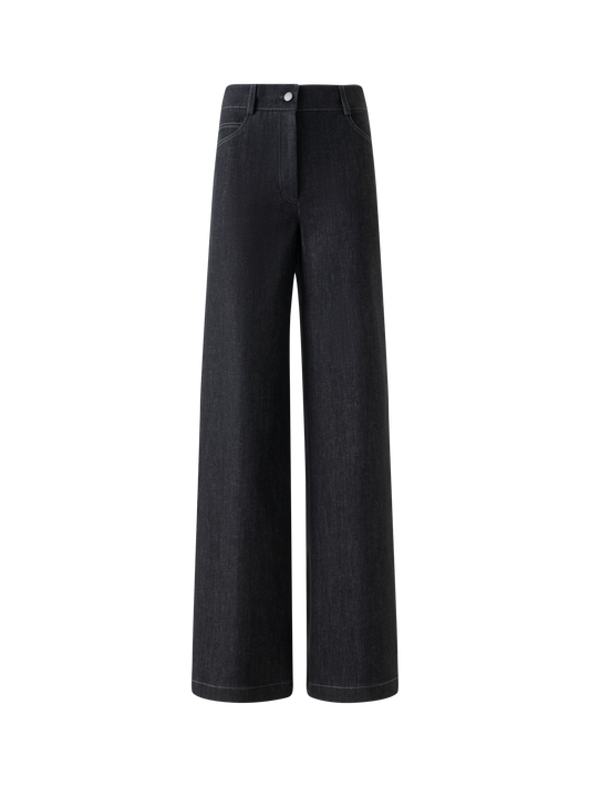 Designer Weite Stretch Baumwoll Denim Hose - Schwarz