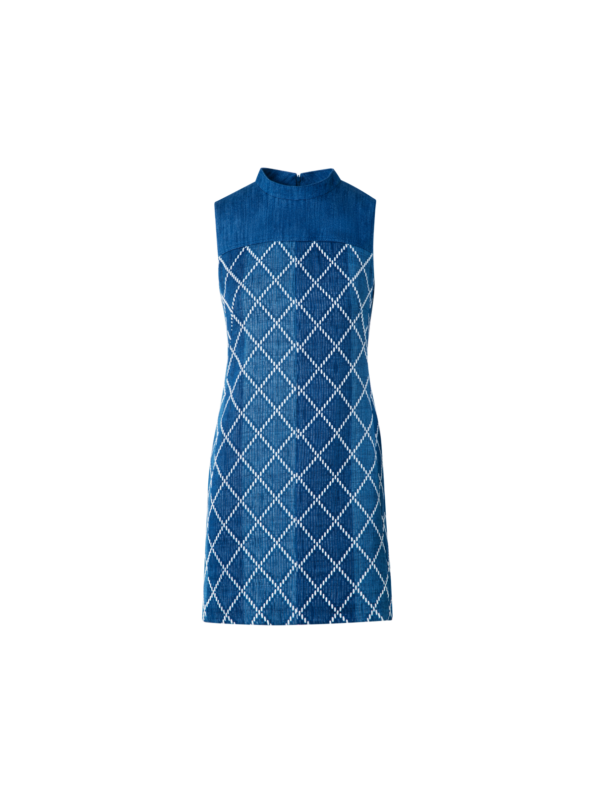 Designer Mini-Baumwoll-Etuikleid mit Diamant-Jacquard - Blau - Bunt