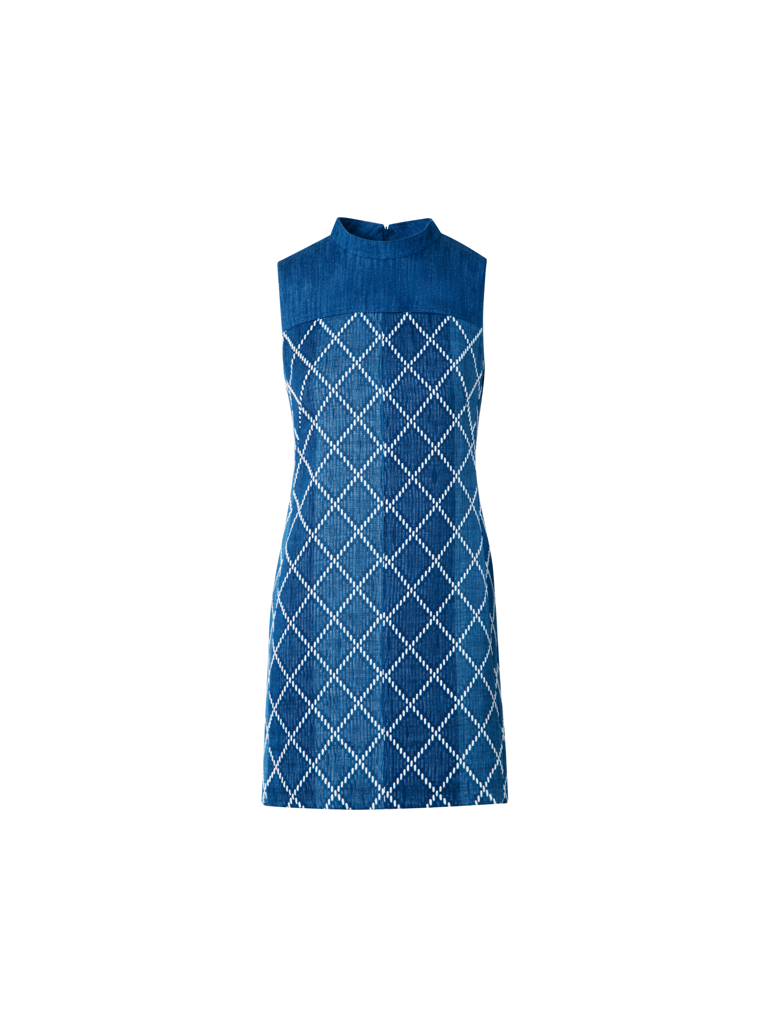 Designer Mini-Baumwoll-Etuikleid mit Diamant-Jacquard - Blau - Bunt