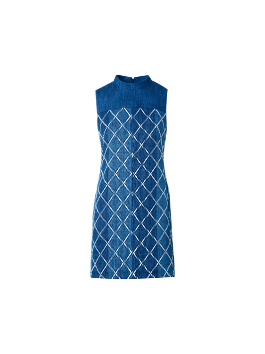 Designer Mini-Baumwoll-Etuikleid mit Diamant-Jacquard - Blau - Bunt