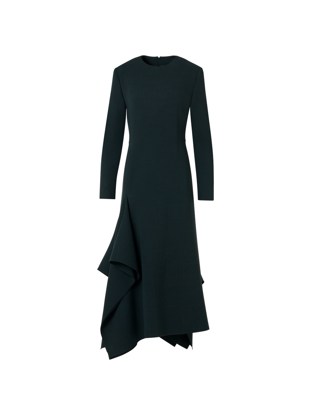 Designer Ausgestelltes Midikleid aus Wolle mit asymmetrischem Rock - Grün
