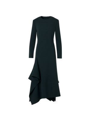 Designer Ausgestelltes Midikleid aus Wolle mit asymmetrischem Rock - Grün
