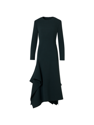 Designer Ausgestelltes Midikleid aus Wolle mit asymmetrischem Rock - Grün