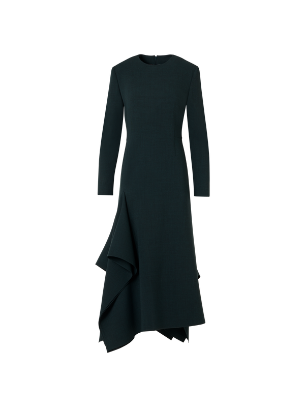 Designer Ausgestelltes Midikleid aus Wolle mit asymmetrischem Rock - Grün