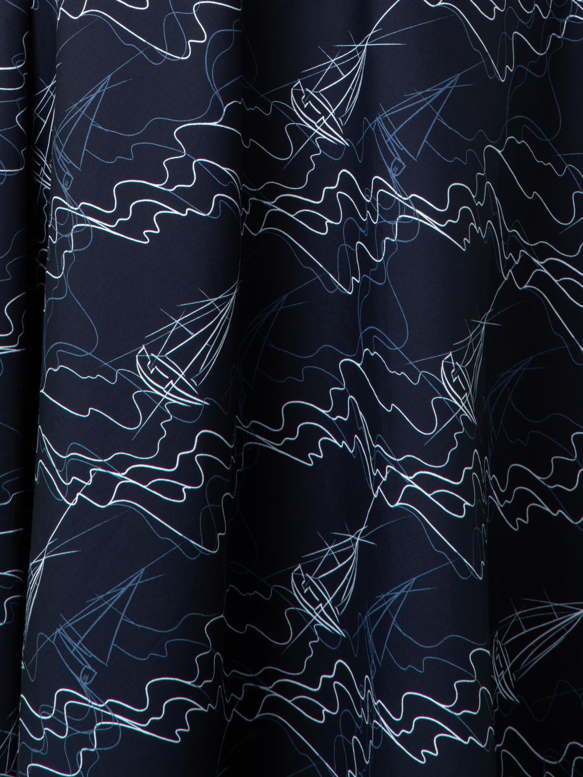 Designer Midi-Blusenkleid mit Sailboat Druck - Dunkelblau - Blau - Bunt