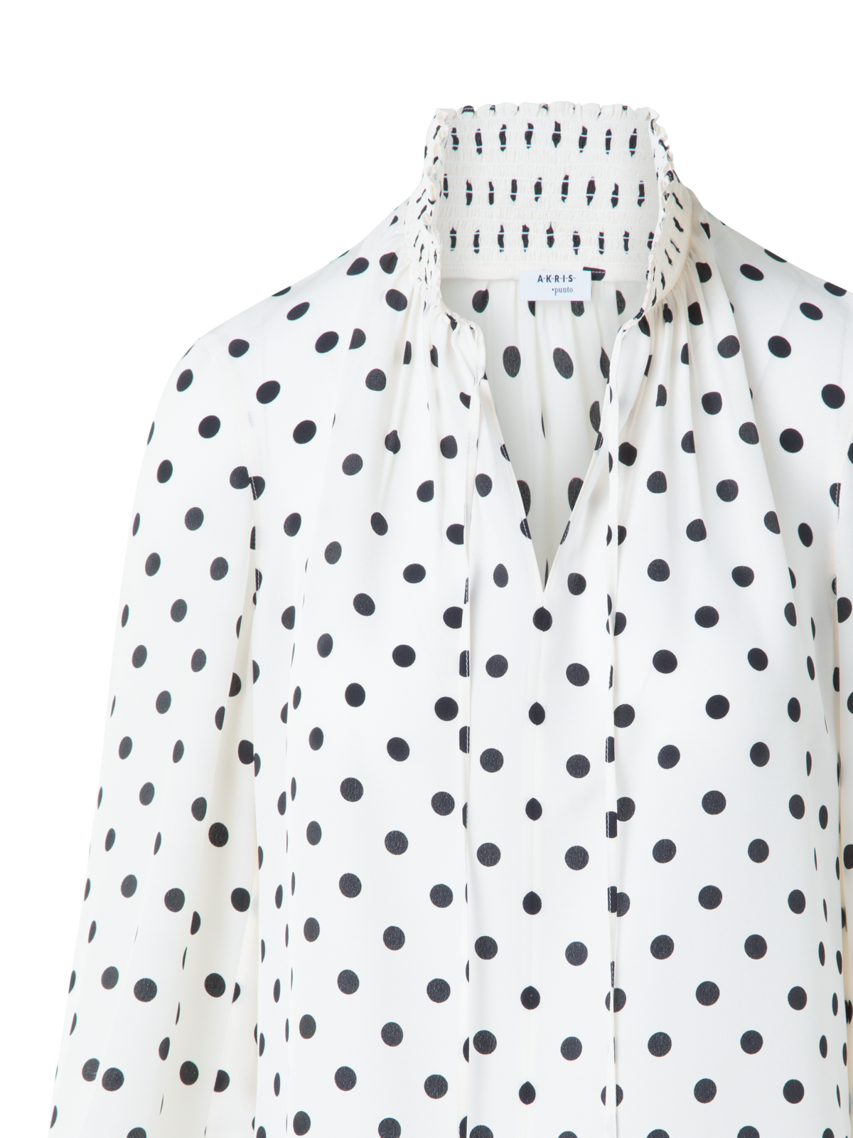 Designer Boho Seidenbluse mit Polka Dots - Bunt - Ecru - Weiss
